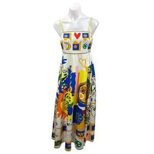 Commense Soleil Sun Multicolor Abstract Sleeveless Empire A Line Midi Dress S